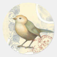 Bruant jaune et vert sur Arrière - plan Vintage