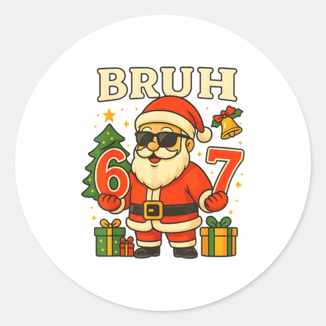 Sticker Rond Bruh 67 Six Seven 6 7 Meme Christmas Santa Pajamas (Devant)