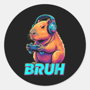 Sticker Rond Bruh Capybara Drôles de jeux vidéo Capybaras