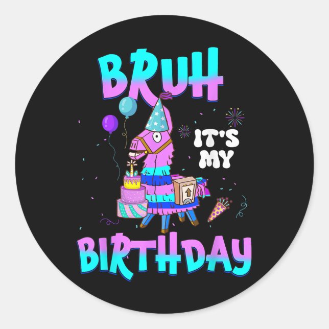 Sticker Rond Bruh C'Est Mon Anniversaire Llama Matching Outfit  (Devant)
