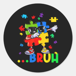 Sticker Rond Bruh Dabbing Puzzle Sensibilisation à l'autisme Ad