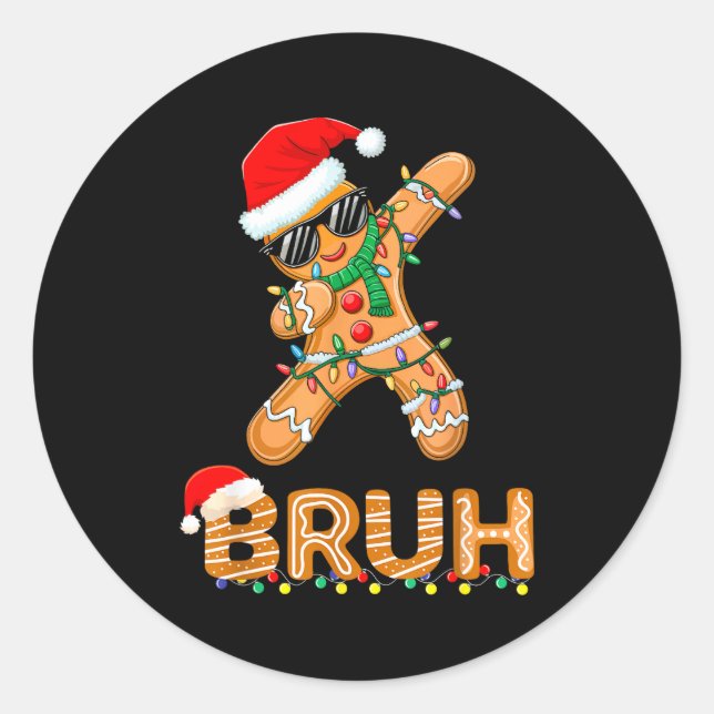 Sticker Rond Bruh Funny Christmas Gingerbread Man Teens Boys Ki (Devant)