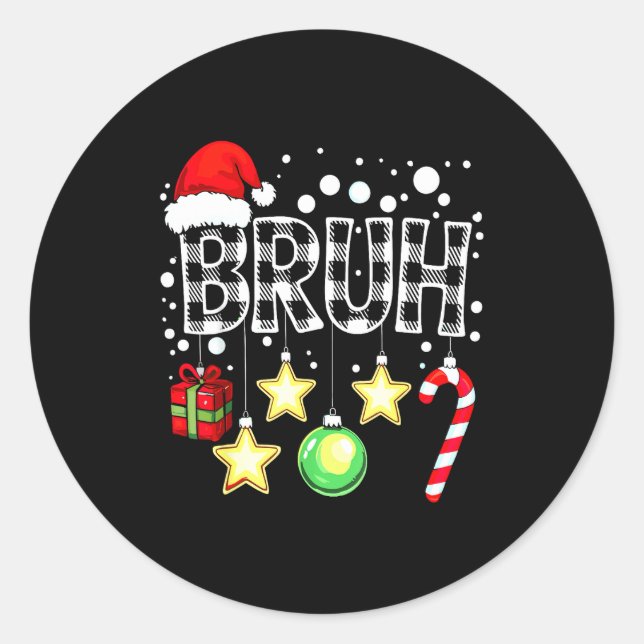 Sticker Rond Bruh Funny Christmas Kids Buffalo Plaid Xmas  (Devant)