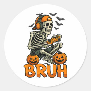 Sticker Rond Bruh Halloween Garçons Enfants Gamer Mens Skeleton