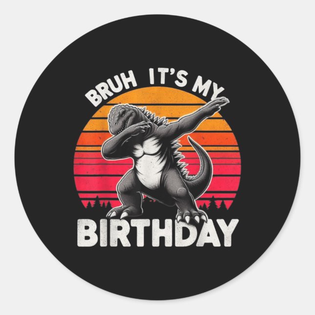 Sticker Rond Bruh Kaiju Dabbing Birthday Party Monster Annivers (Devant)