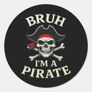 Sticker Rond Bruh Pirate Lazy Crâne Bandana Costume Faire sembl