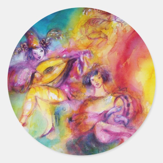 Sticker Rond BRÛLER LE CARNAVAL / Danse mascarade vénitienne (Devant)