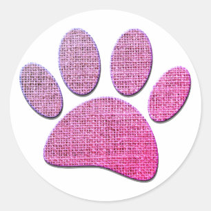 Sticker Rond Brûlure Paw Dog Imprimer En Rose