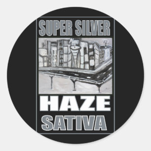 STICKER ROND BRUME ARGENTÉE SUPERBE SATIVA