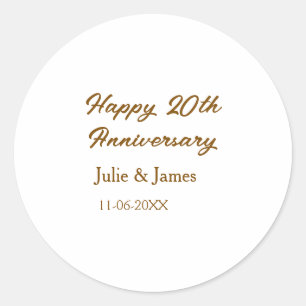 Sticker Rond Brun doré joyeux 20e anniversaire nom datsimple
