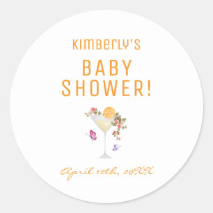 Sticker Rond Brunch Bubbly Baby shower de champagne Floral