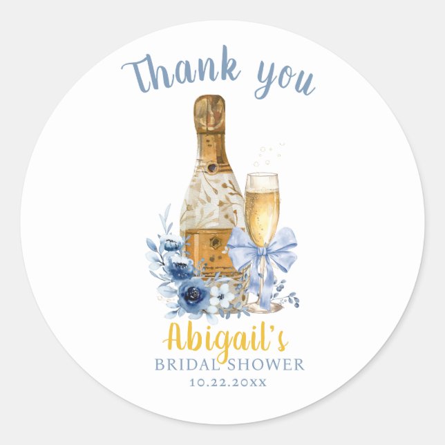 Sticker Rond BRUNCH & BUBBLY Fête de mariage floral bleu  (Devant)