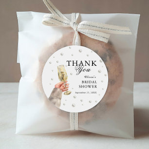 Sticker Rond Brunch de Baby Shower au Champagne et Perles Éléga