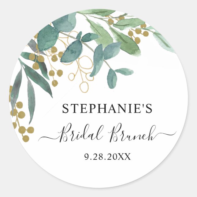 Sticker Rond Brunch de mariée Feuille d'Eucalyptus (Devant)