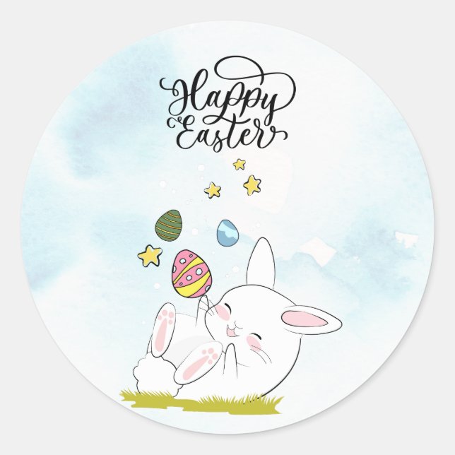 Sticker Rond Brunch de Pâques et chasse aux oeufs | Cute lapin  (Devant)