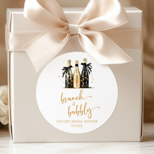 Sticker Rond Brunch et Bubbly Champagne Doré Mariage de Fille