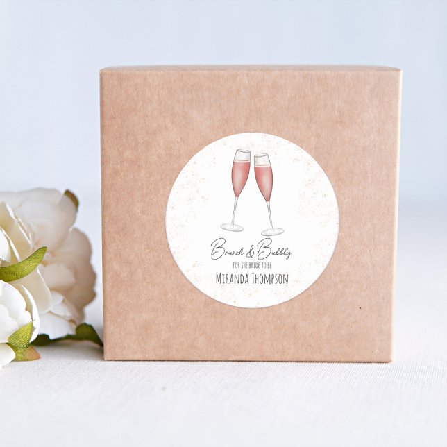 Sticker Rond Brunch et Bubbly de mariage en aquarelle rose (Créateur téléchargé)