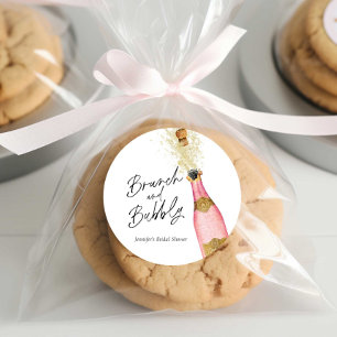 Sticker Rond Brunch et Bubbly Rose et Or Baby Shower 