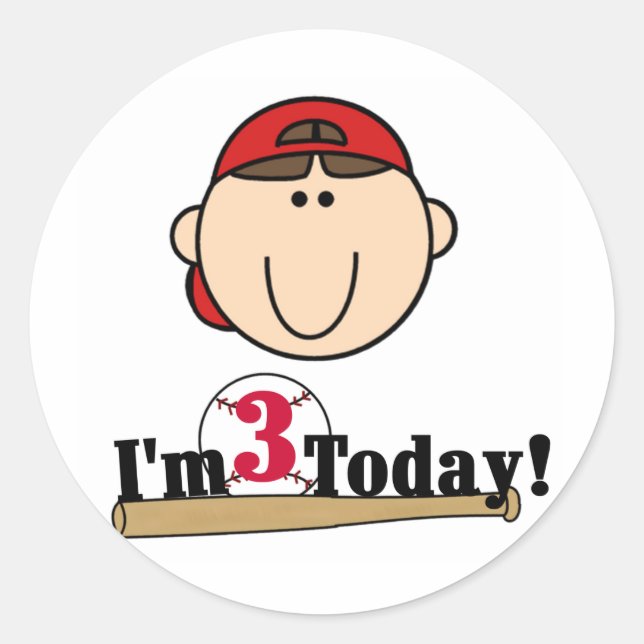Sticker Rond Brunette Boy Baseball 3e Anniversaire Tshirts (Devant)