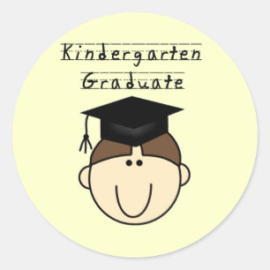 Sticker Rond Brunette Boy Kindergarten Graduate