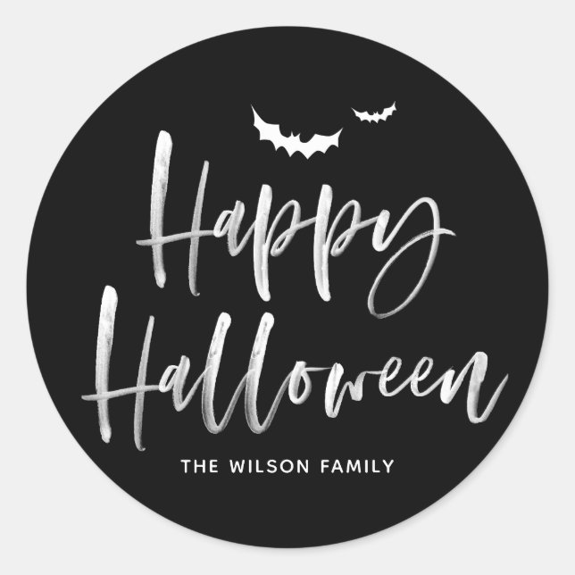 Sticker Rond Brush blanc Lettres Happy Halloween | MERCI (Devant)