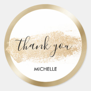 Sticker Rond Brush en or moderne simple merci