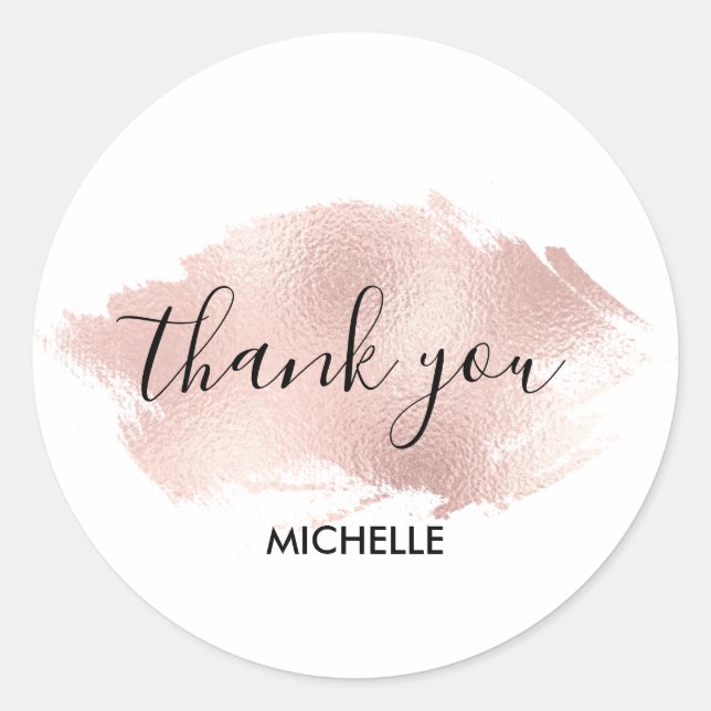 Sticker Rond Brush or rose simple et moderne merci (Devant)