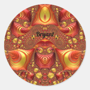 Sticker Rond BRYANT ~ Rouge Brown Jaune Conception fractaire ~