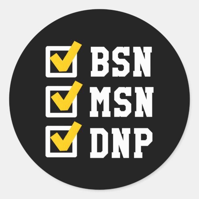 Sticker Rond Bsn Msn Dnp Doctorat Liste De Vérification Diplôme (Devant)