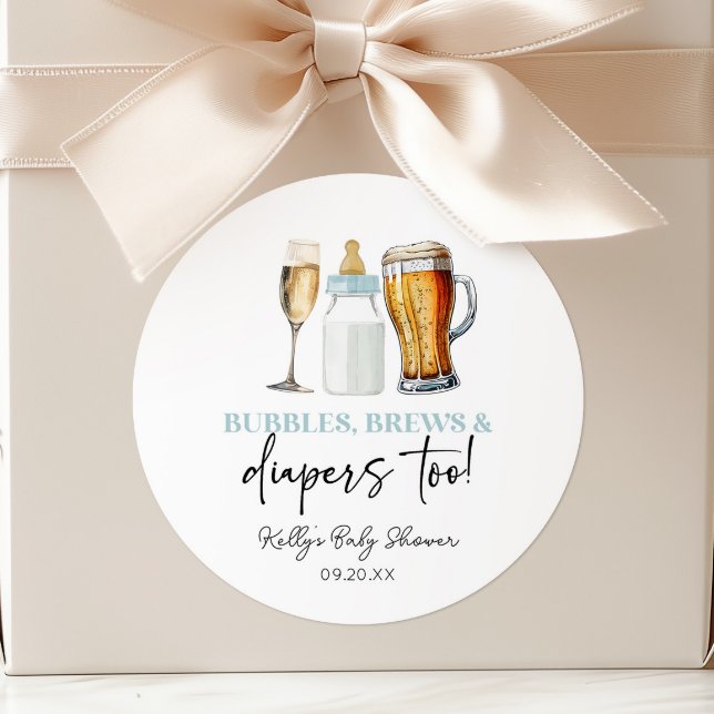 Sticker Rond Bubbles Brews et Diapers aussi! Baby shower (Créateur téléchargé)