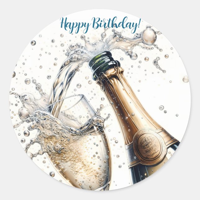 Sticker Rond Bubbly champagne Joyeux anniversaire (Devant)