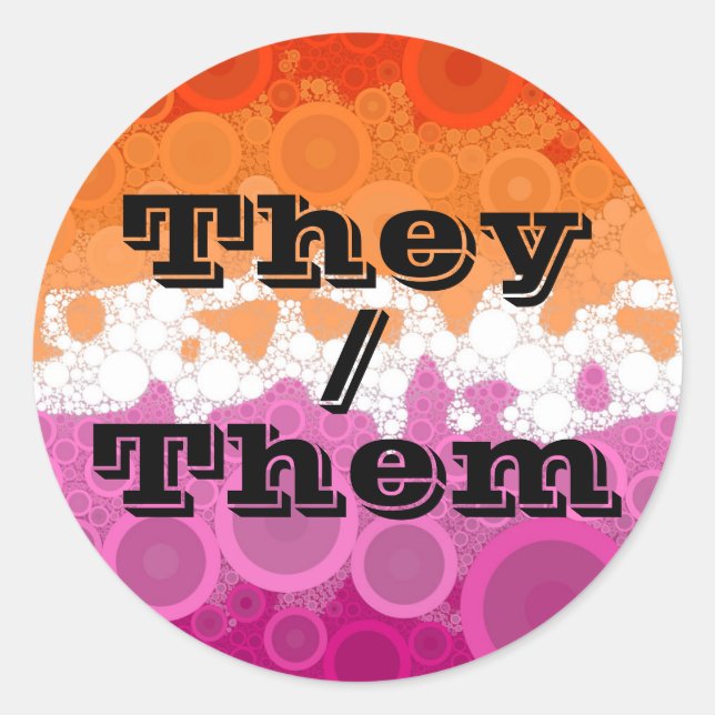 Sticker Rond Bubbly personnalisable Pronoun Drapeau de la fiert (Devant)