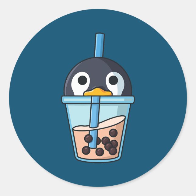 Sticker Rond Buble thé Pingouin boba perles doux Pingouins (Devant)