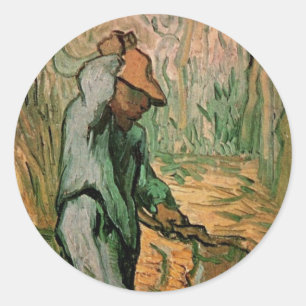 Sticker Rond Bûcheron (d'après Millet) par Vincent van Gogh