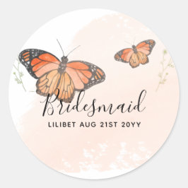 Sticker Rond BUDGET Bridesmaid Parti de mariage Dons BUTTERFLIT