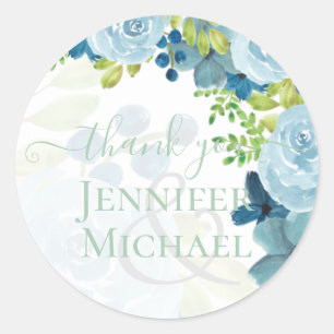 Sticker Rond Budget Dusty Blue Flowers Sage Mariage