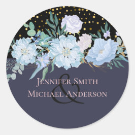 Sticker Rond Budget Mariage floral rose pâle bleu