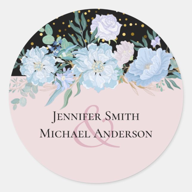 Sticker Rond Budget Mariage floral rose pâle bleu (Devant)