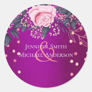 Sticker Rond Budget Mariage Metallo Look Rosegold rose Floral