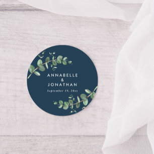 Sticker Rond Budget marine bleu eucalyptus feuillage de mariage