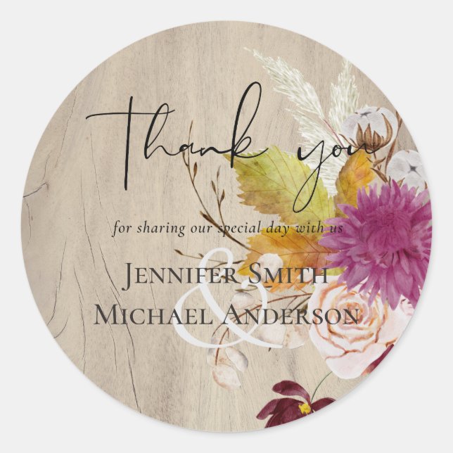 Sticker Rond BUDGET Plum Cinnamon Mariage Automne Florales (Devant)