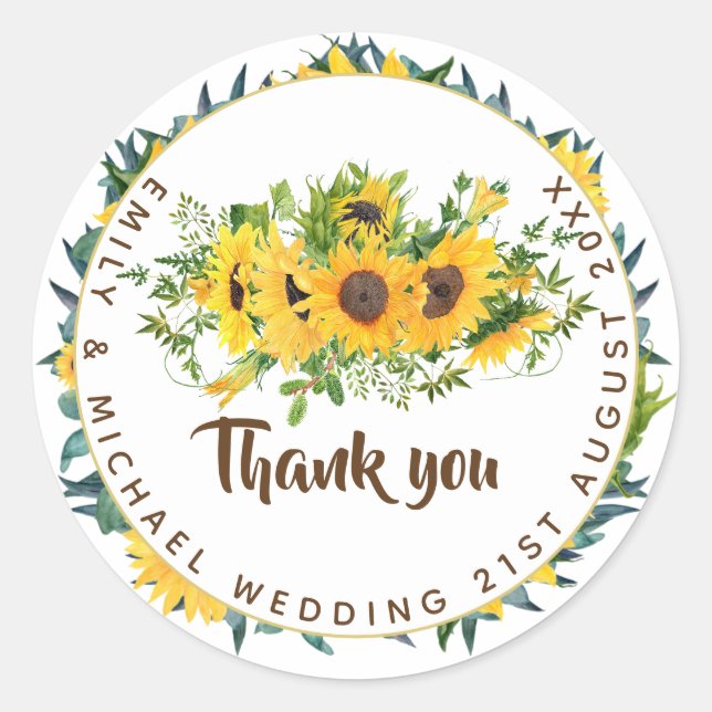 Sticker Rond Budget Rustique Sunflowers Cadeau, Favoriser, Mots (Devant)