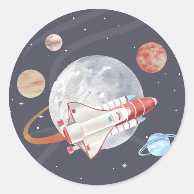 Sticker Rond Budget Space Adventure Anniversaire du garçon (Devant)