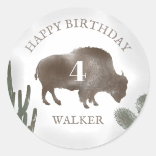 Sticker Rond Buffalo Bison Desert Cactus Ranch Western Annivers