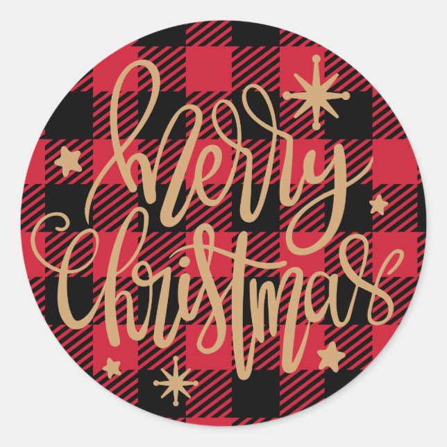 Sticker rond Buffalo Joyeux Noël Plaid (Devant)