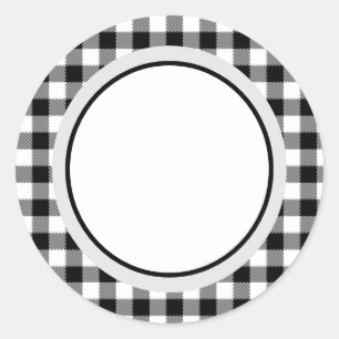 Sticker Rond Buffalo Plaid, Buffalo Check noir et blanc Plaid