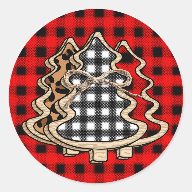 Sticker Rond Buffalo Plaid Christmas Tree (Devant)