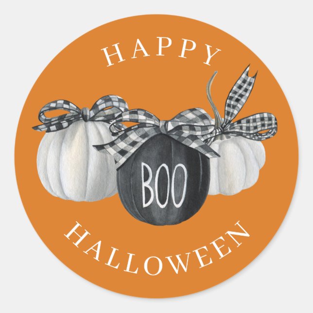 Sticker Rond Buffalo Plaid Citrouille Pays Halloween (Devant)