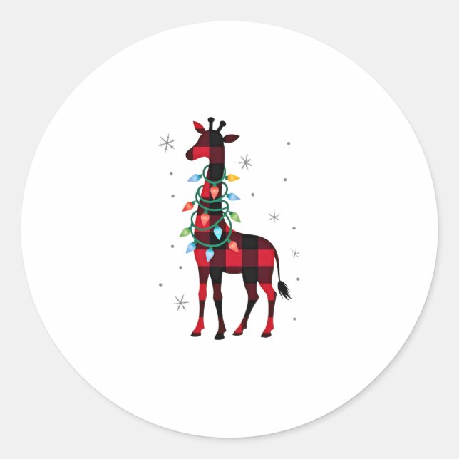 Sticker Rond Buffalo Plaid Family Matching Giraffe Christmas Pa (Devant)