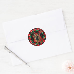 Sticker Rond Buffalo Plaid German Shepherd Adresse de retour